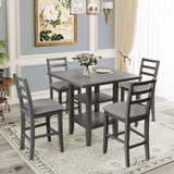 5 Piece Wooden Counter Height Dining Set With Padded Chairs, Storage Shelving