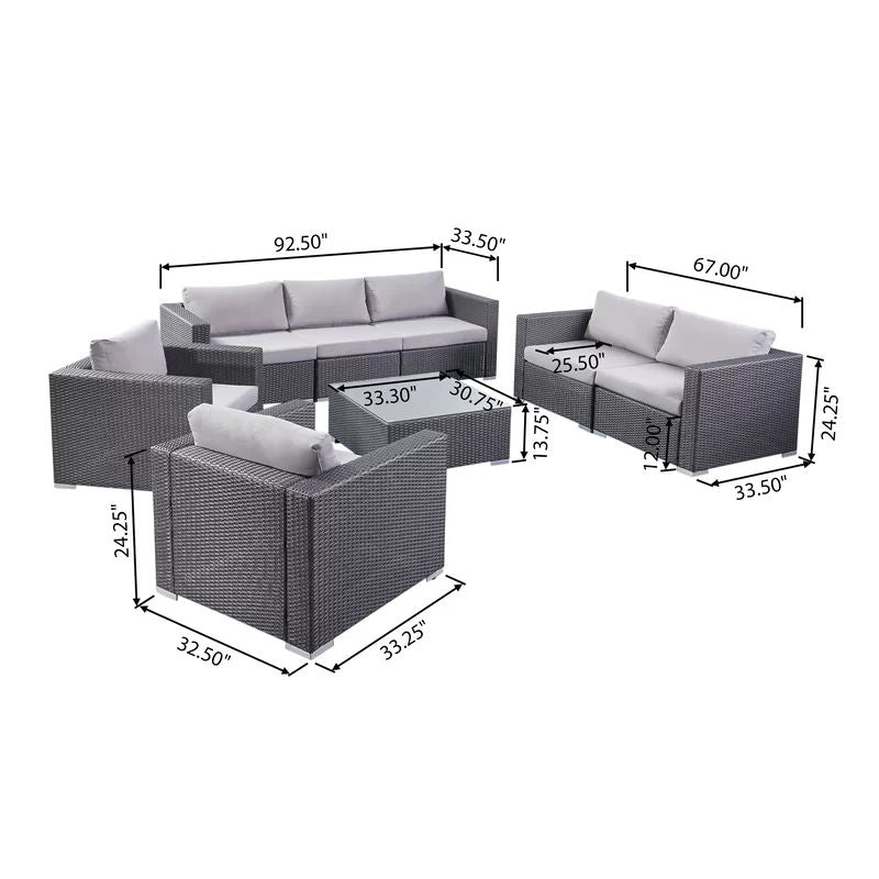 7 Person Outdoor Seating Group With Cushions - Gray / Silver