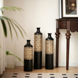 Floor Metal Vases Decorated Metal Vases (Set of 3) Gorgeous Home Decoration Large Glazed Metal Vases - Black / Gold