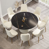 Modern Artificial Stone Round Plywood Base Dining Table, Can Accommodate 8 People, (Not Including Chairs) - Black / Beige