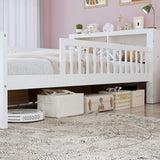 Bed With Headboard Storage Rack, 2 Under Bed Drawers, 3 Side Guardrails For Safety