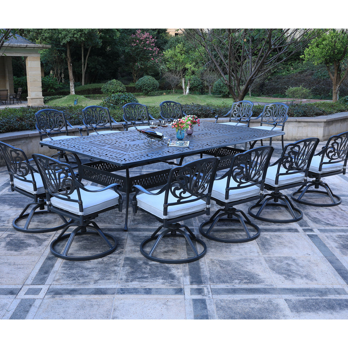 Rectangular Metal Dining Set With Cushions