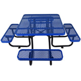 Square Outdoor Steel Picnic Table, With Umbrella Pole