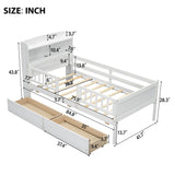 Platform Bed With LED Light, Multi Functional Headboard, Guardrail And 2 Drawers