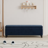 Velvet Storage Bench, Upholstered End Of Bed, Storage Ottoman Benches, Fabric Ottoman Bench With Large Storage Space For Living Room Entryway Bedroom - Dark Blue