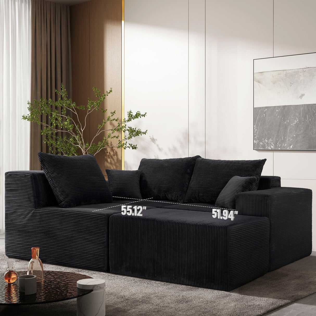 Modular Sectional Sofa, Convertible Couch With Chaise Corduroy