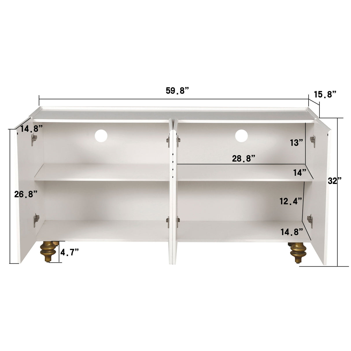 Modern Fluted Sideboard Buffet With Storage, Curve Element, 4 Doors With Adjustable Shelves