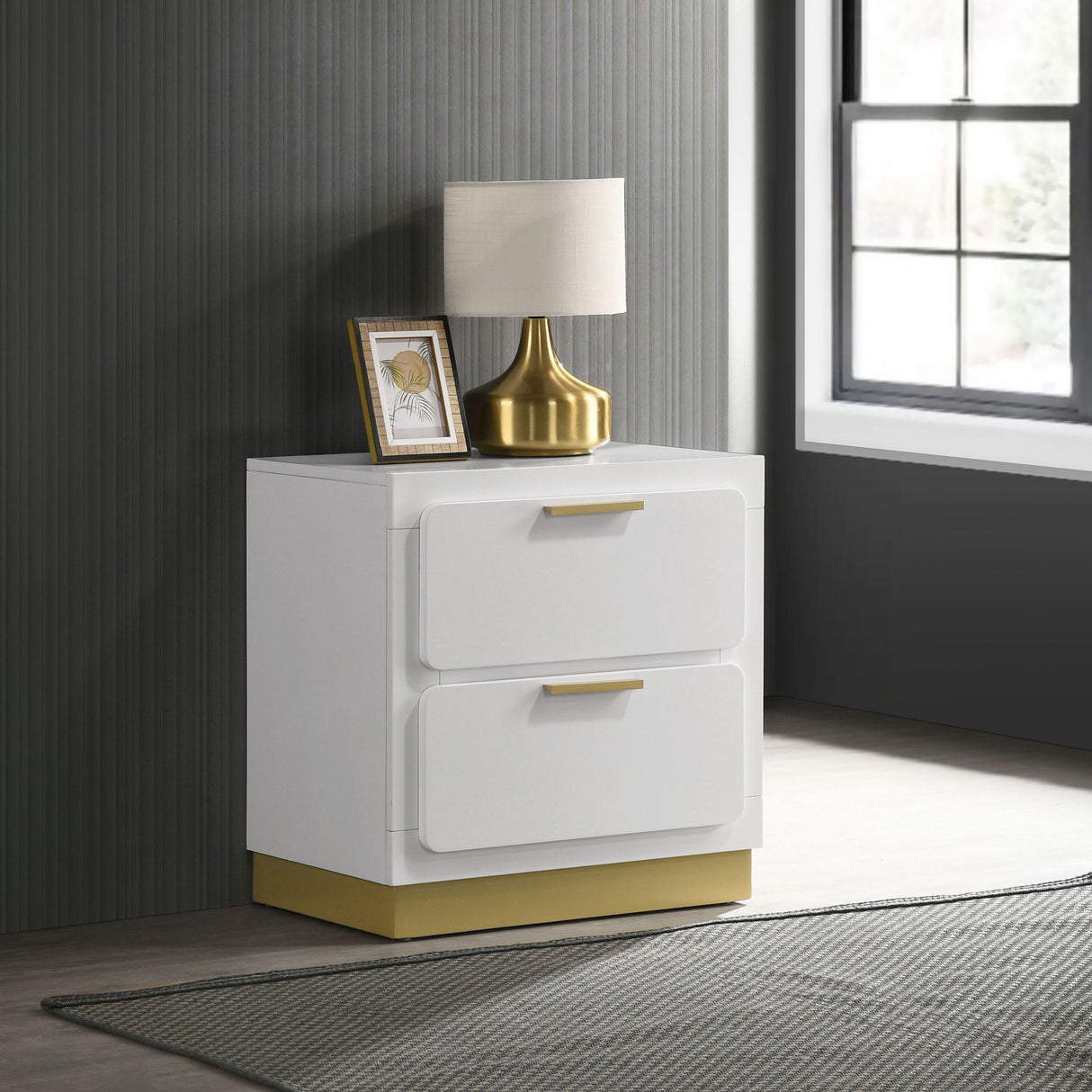 Modern Luxury Nightstand With 2 Drawer Storage