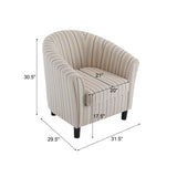 Modern Barrel Fabric Striped Barrel Chair With Channel Stitching - Beige / Blue Stripe