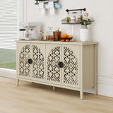 Hollowed Out Cabinet With 4 Doors, Suitable For Bedroom - Natural