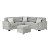 Emiliano - Sectional Sofa With 3 Pillows And Storage Ottoman - Nickel