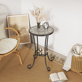 Ceramic Tile And Iron Patio Side Table With Shelf