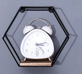 Wall Mounted Hexagonal Floating Shelves - Black (Set of 3) In Different Sizes, Modern Metal Wall Shelf, Simple Wood Partition Storage Shelves, Wall Decor Rack - Natural Wood