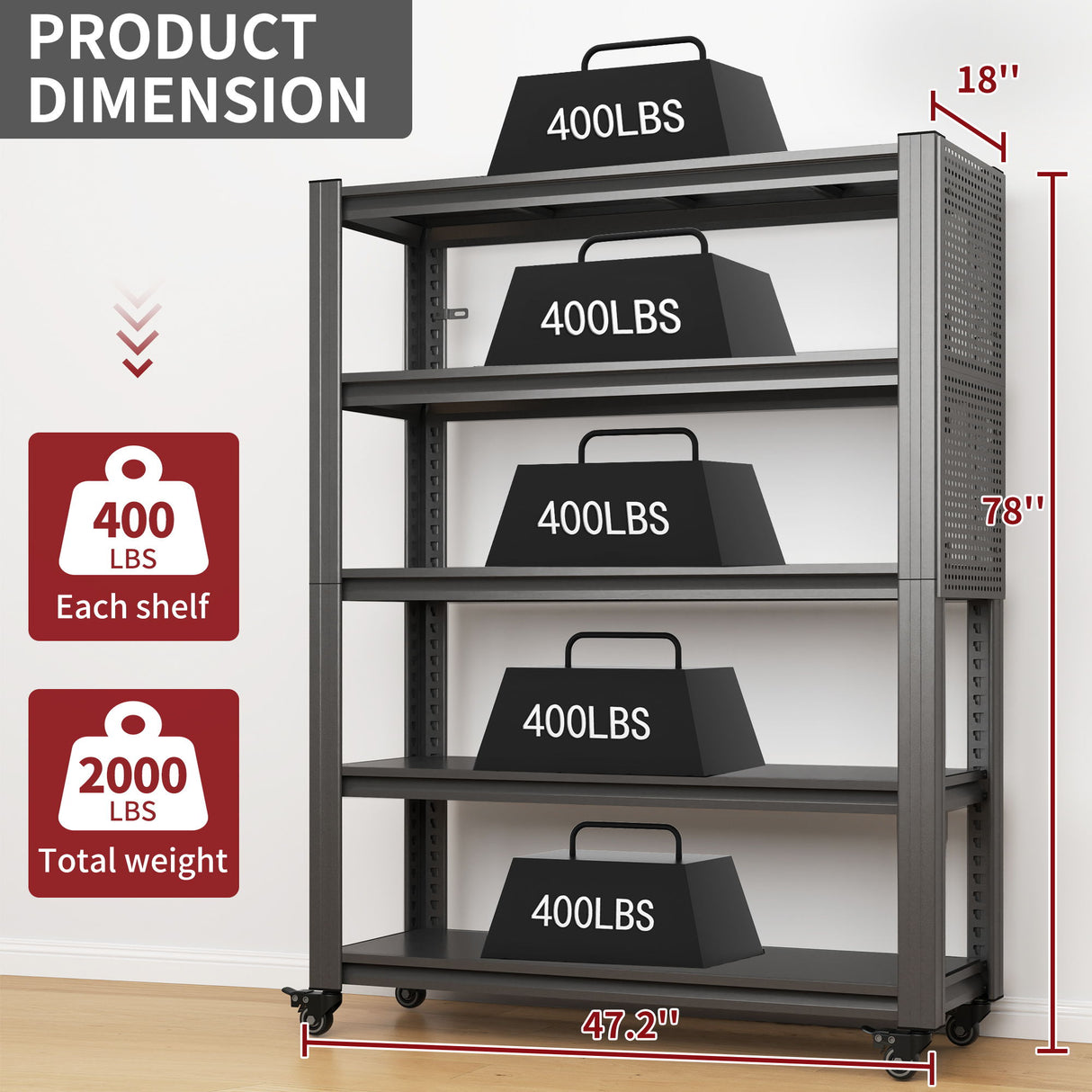 Heavy Duty Adjustable Metal Shelving Unit With Pegboard And Wheels For Multipurpose Storage