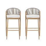 Outdoor Bar Height Metal Frame Counter Stools With Scallop Shaped Backrest & Water Resistant Cushions