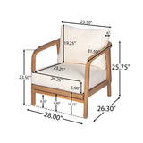 Outdoor Lounge Chair With Woven Backrest, Solid Wood Frame, Comfortable Cushions