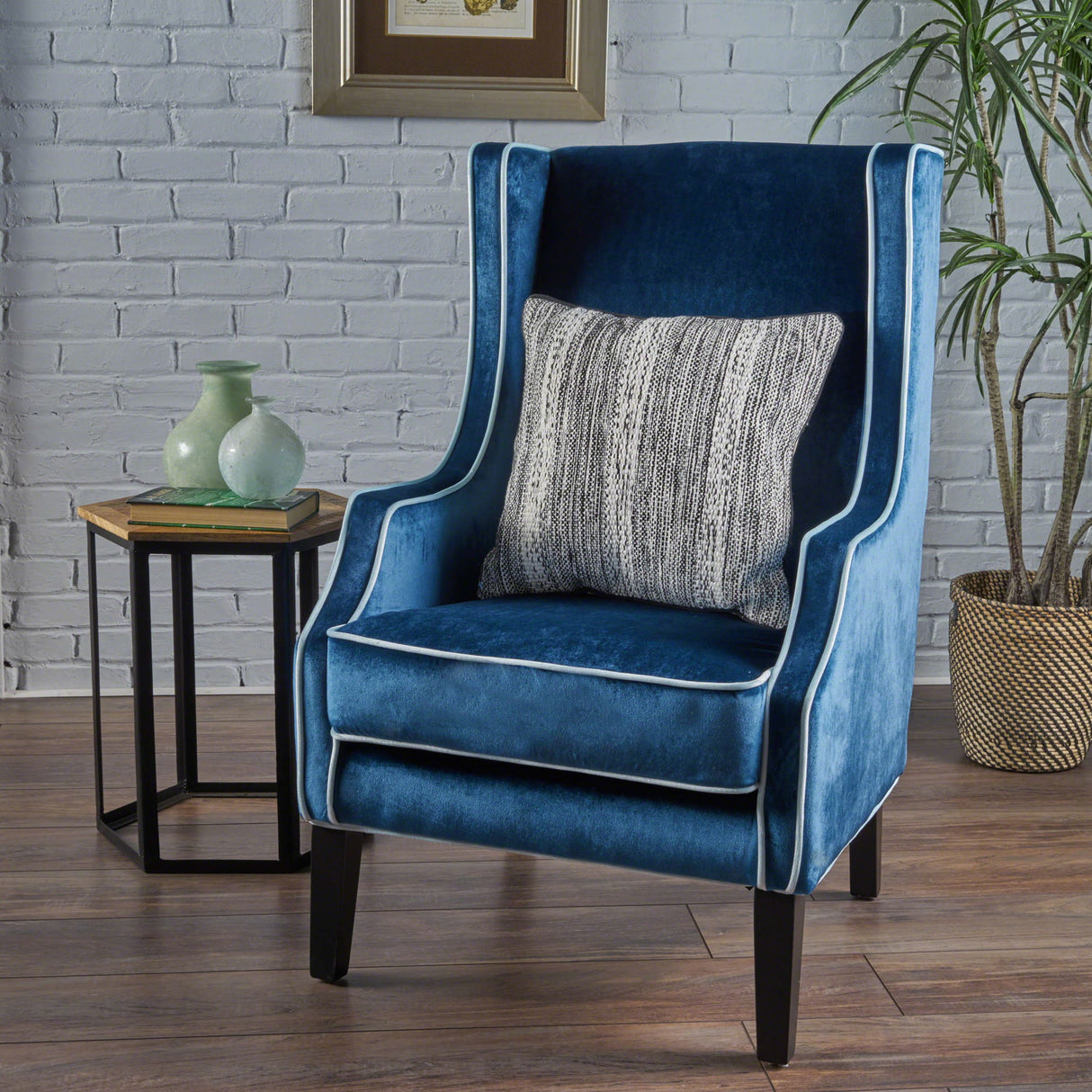 Elegant Velvet Club Chair With Tonal Piping