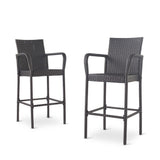 Outdoor Wicker Barstools With Rattan And Iron Frame