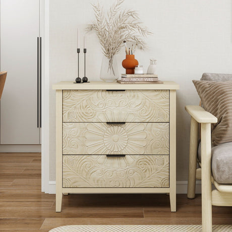 3 Drawer Cabinet, American Furniture, Suitable For Bedroom, Living Room, Study - Natural