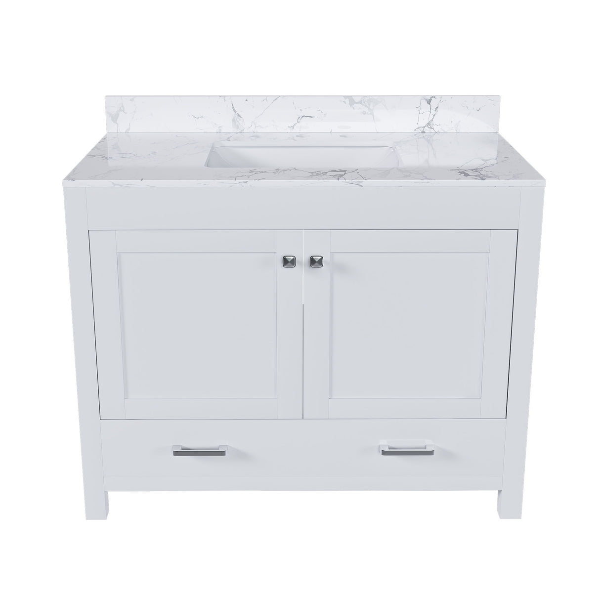 43" Bathroom Vanity With Artificial Marble Carrara Top Set, Multi Functional Bathroom Cabinet With Doors And Drawer - White