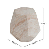 Outdoor / Indoor Lightweight Concrete Side Table, Hexagonal Round Travertine Accent Table - Beige