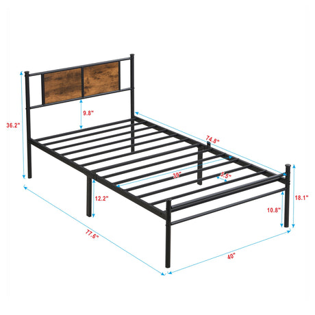 Modern Metal Bedframe With Headboard, Durable Steel Structure