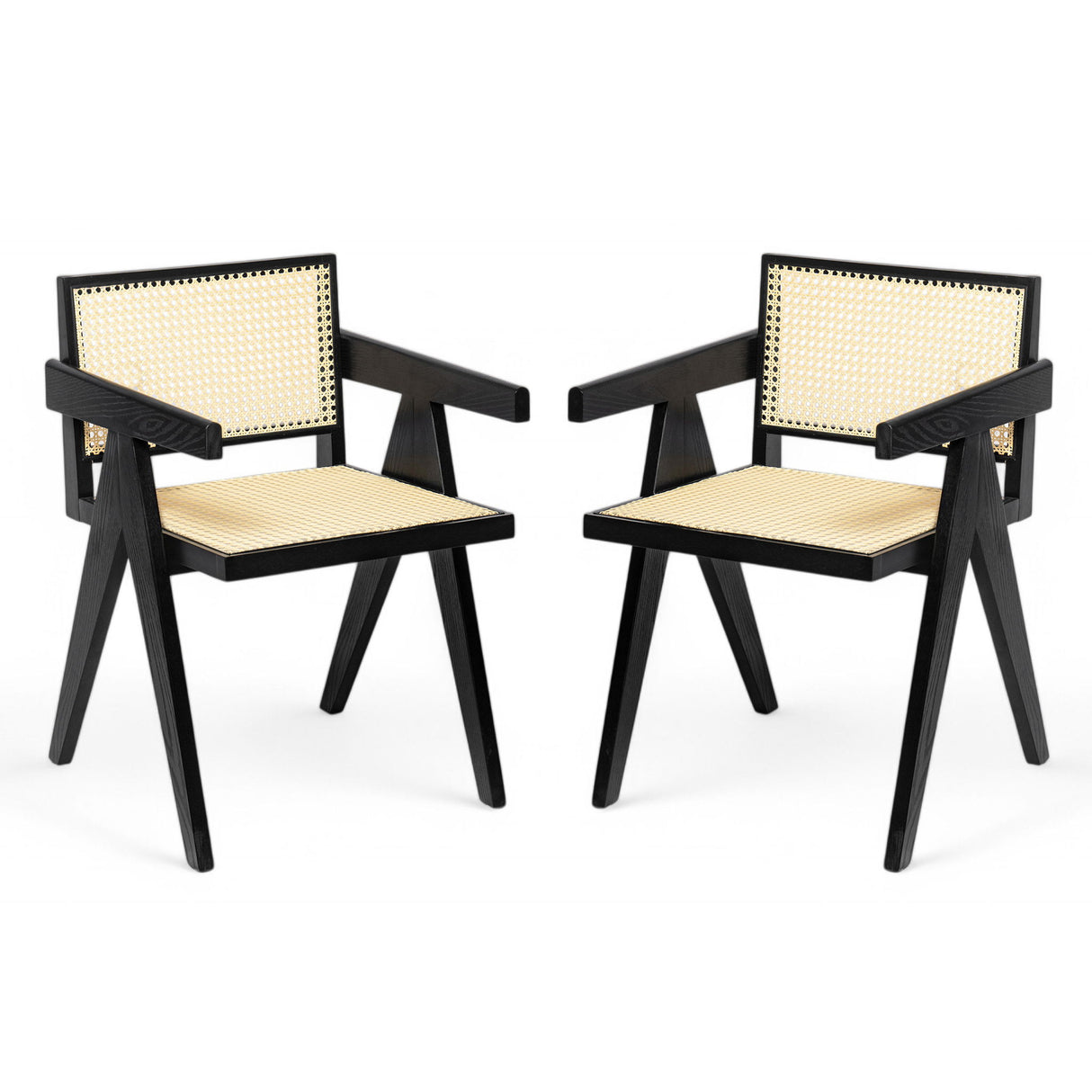 Chandigarh Arm Dining Chair With Natural Cane Design (Set of 2)