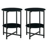 JWS Tempered Glass End Table (Set of 2), Round Coffee Table For Bedroom Living Room Office - Black