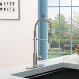 21" Commercial Kitchen Faucet With Dual Function Pull Down Sprayhead In, Stainless Steel - Brushed Nickel