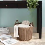 Round Cone Woven Resin Wicker Basket With Handles For Versatile Storage - Walnut Brown