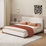 Elegant Boucle Upholstered Bed With Solid Wood Feet