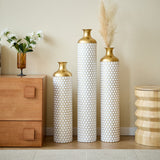 3 Piece Set Gorgeous Home Decoration Large Glazed Floor Vase Decoration Home Droplet Shaped - Gold / White