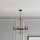 Starry - Chandelier Farmhouse Six Candle Light Wood Beaded Pendant Light For Dining Room - Black / Clear