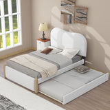 Upholstered Platform Bed With Wood Supporting Feet And Trundle