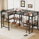 Twin Loft Bed With 2 Built In Desks, Mission Style - Black