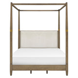 Queen Canopy Bed Frame With Upholstered Headboard - Brown