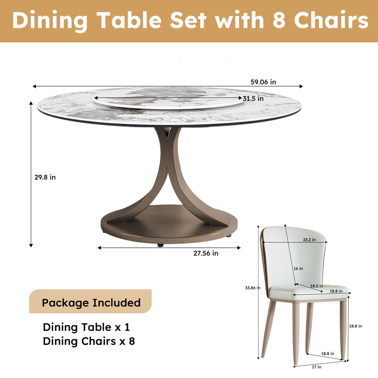 Modern Round Dining Table With 360° Rotating Lazy Susan Scratch & Chairs