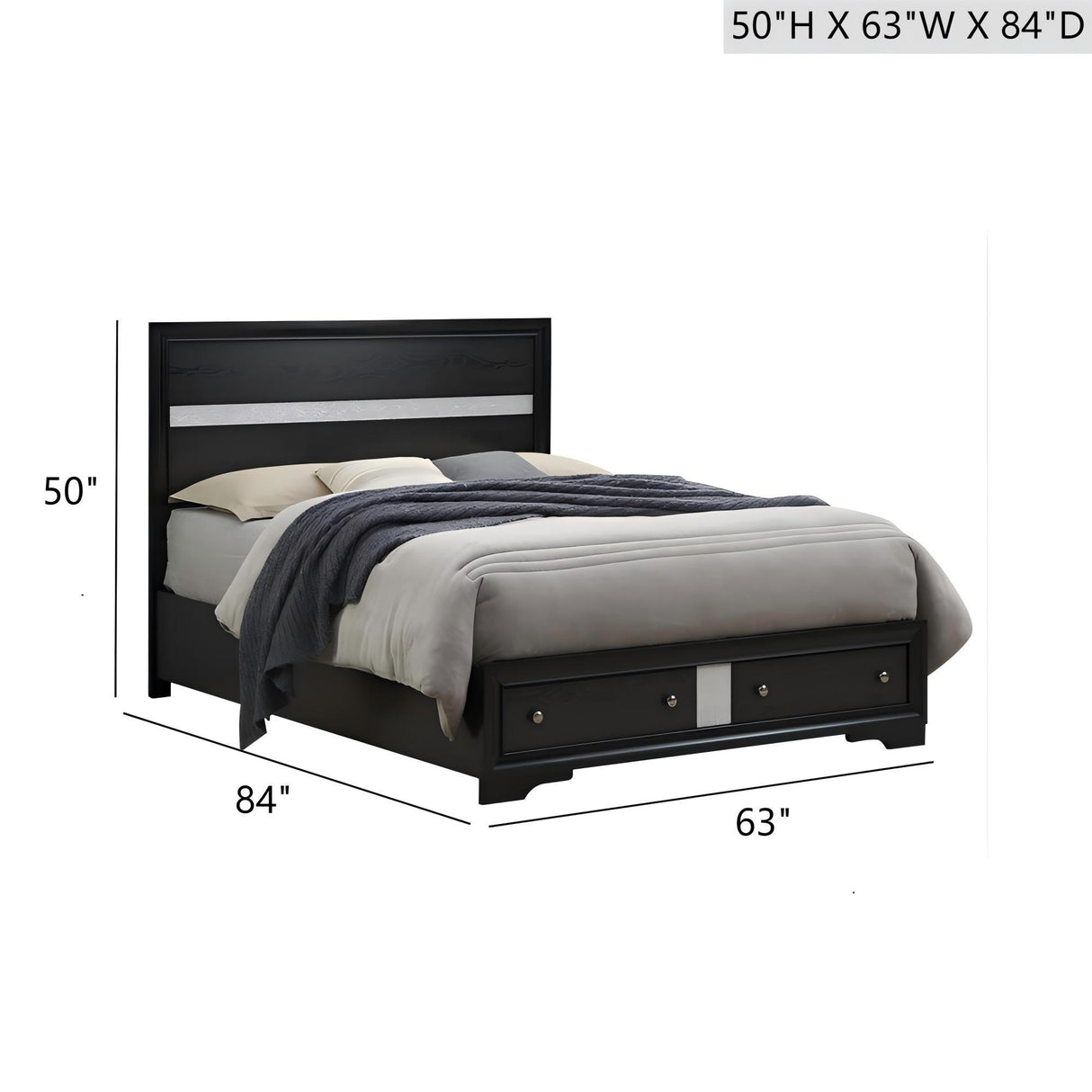 Madrid - Queen Bed With Storage Drawers And Nickel Handles - Black