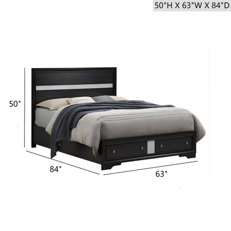 Madrid - Queen Bed With Storage Drawers And Nickel Handles - Black