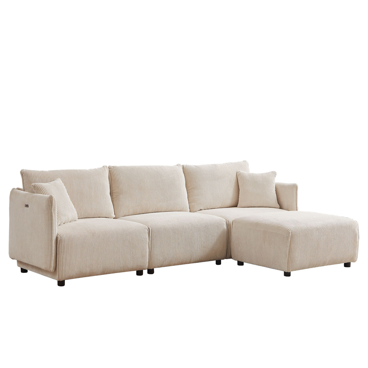 Modern Minimalist Corduroy Combination Sofa With 2 Comfort Cushions With USB & C Charging Ports