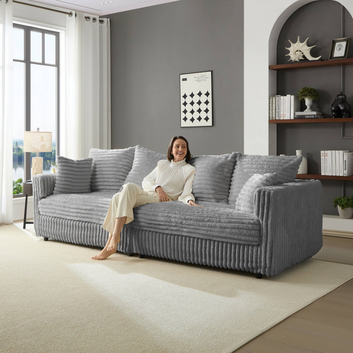 Modern Comfy Upholstered 4 Seat Sofa Cloud Couch,Deep Seat With Soft Pillows