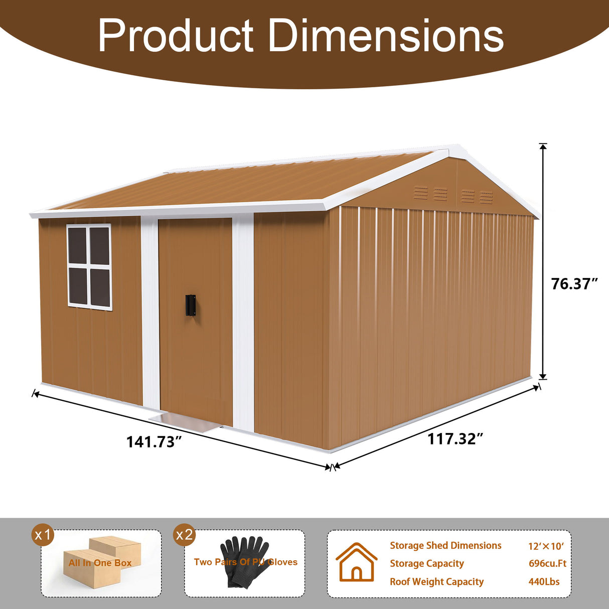 Heavy Duty Metal Storage Shed With Windows And Lockable Door, Weatherproof Outdoor Garden Shed
