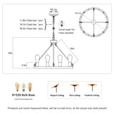 6 Light (No Bulbs) Wagon Wheel Chandelier Farmhouse Modern Small Round Chandelier For Living Room Kitchen Island Foyer Hallway Entryway Bedroom Dining Room Light Fixture Ceiling Hanging - Matte Black