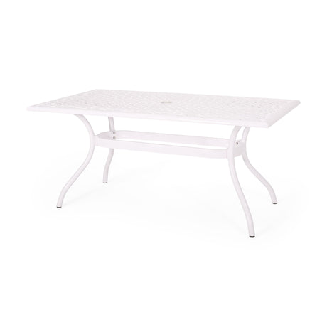 Celestine - Outdoor Cast Aluminum Dining Table With Floral Lattice Design And Umbrella Holder