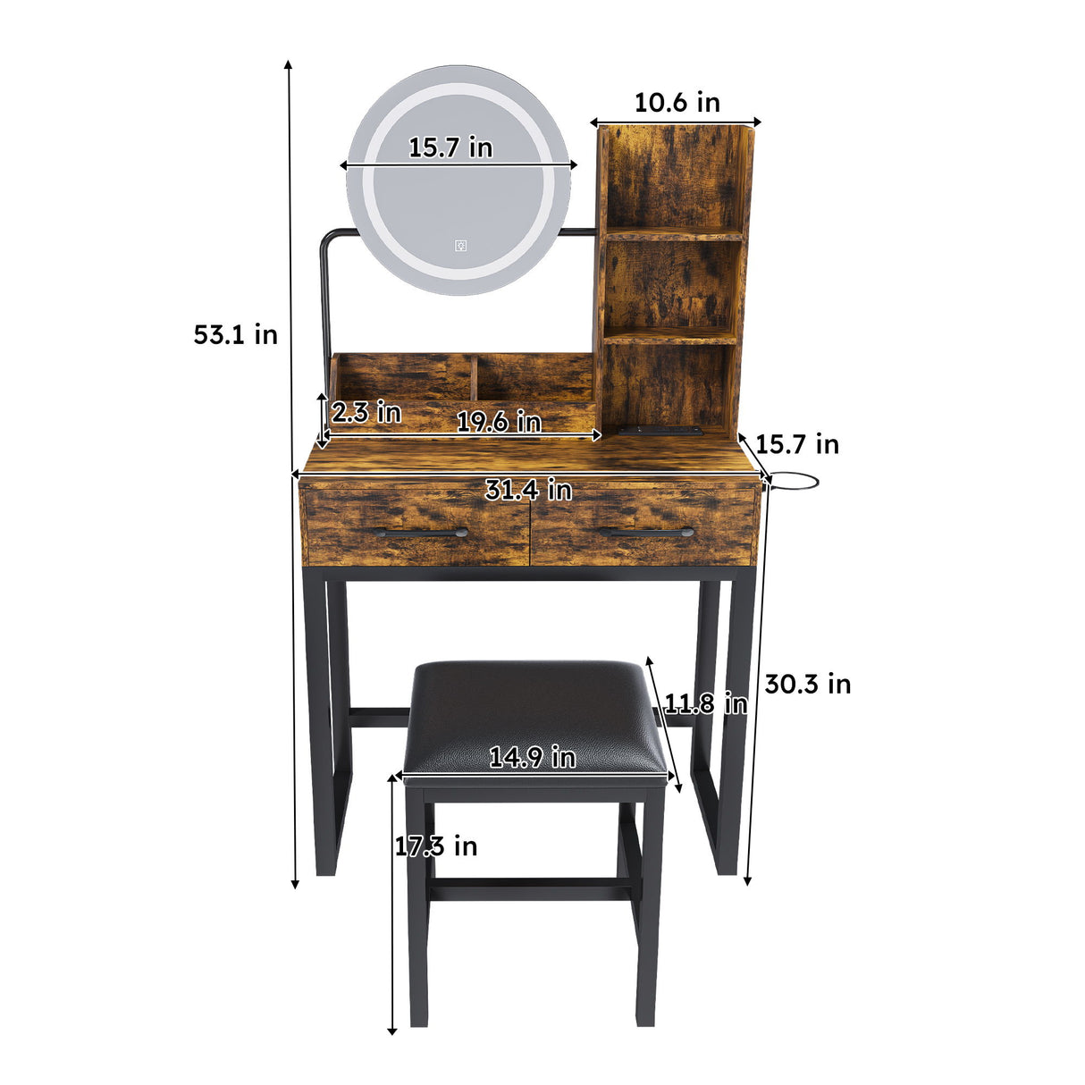 Makeup Vanity Table With LED Lights, 3 Color Options, Power Outlet