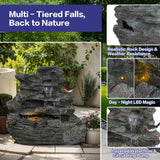 Concrete Rock Waterfall Fountain With LED Lights, Outdoor Garden Decor