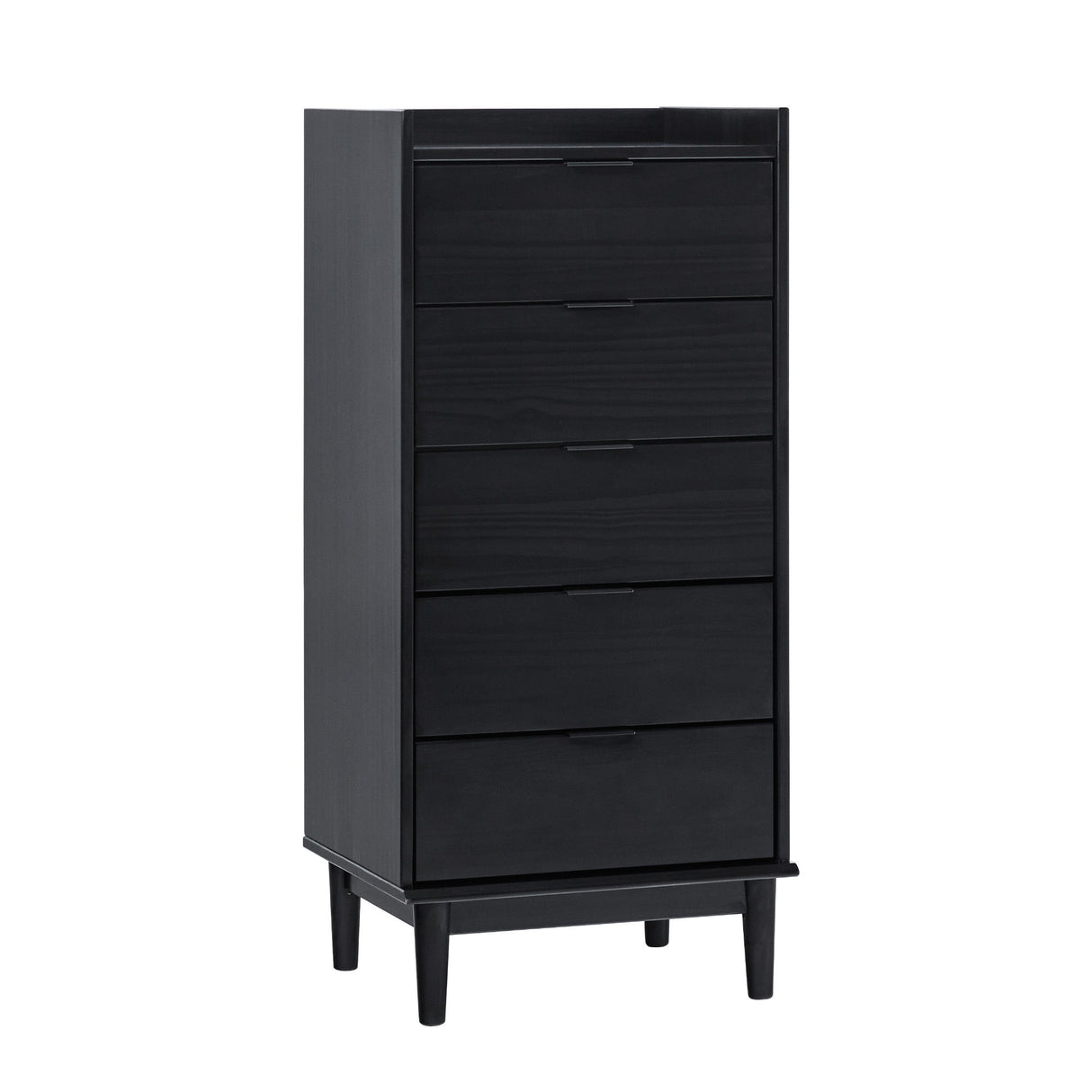 Modern Minimalist 5 Drawer Gallery Top Dresser - Black