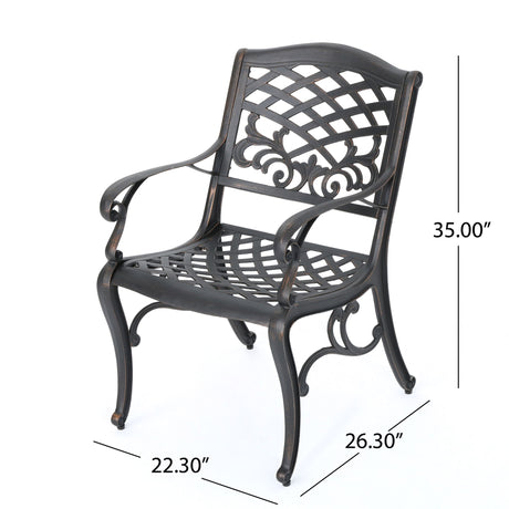 Luminea - Outdoor Aluminum Dining Chair With Scroll Design, Lattice Pattern And Cabriole Legs - Copper