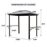 Grill Hardtop Gazebo Outdoor Metal Hard Top Gazebo, Permanent Bbq Gazebo With Galvanized Steel, Aluminum Framed Pavilion With Shelves - Dark Brown