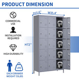 15 Door Lockers With Lock For Storage In Home, Gym, Office, And School - Gray